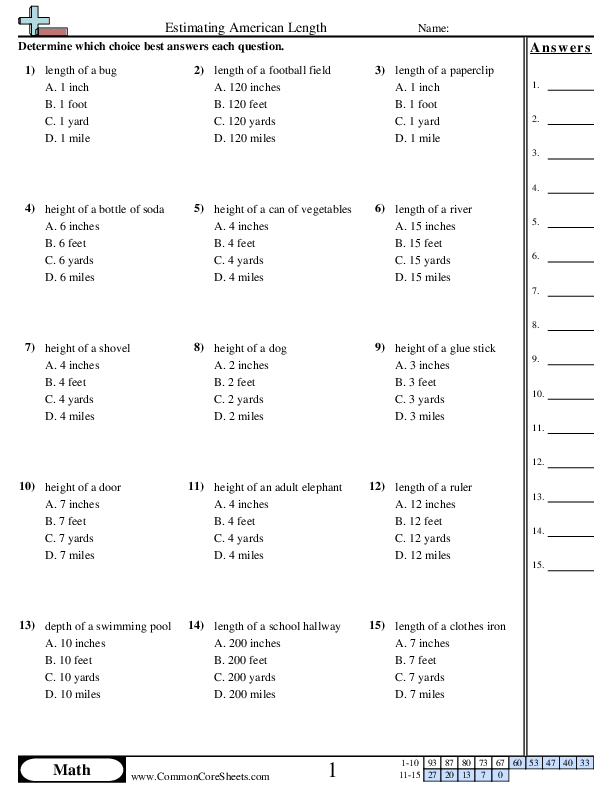 4.md.1 Worksheets - Determining Appropriate Measurement (American) worksheet
